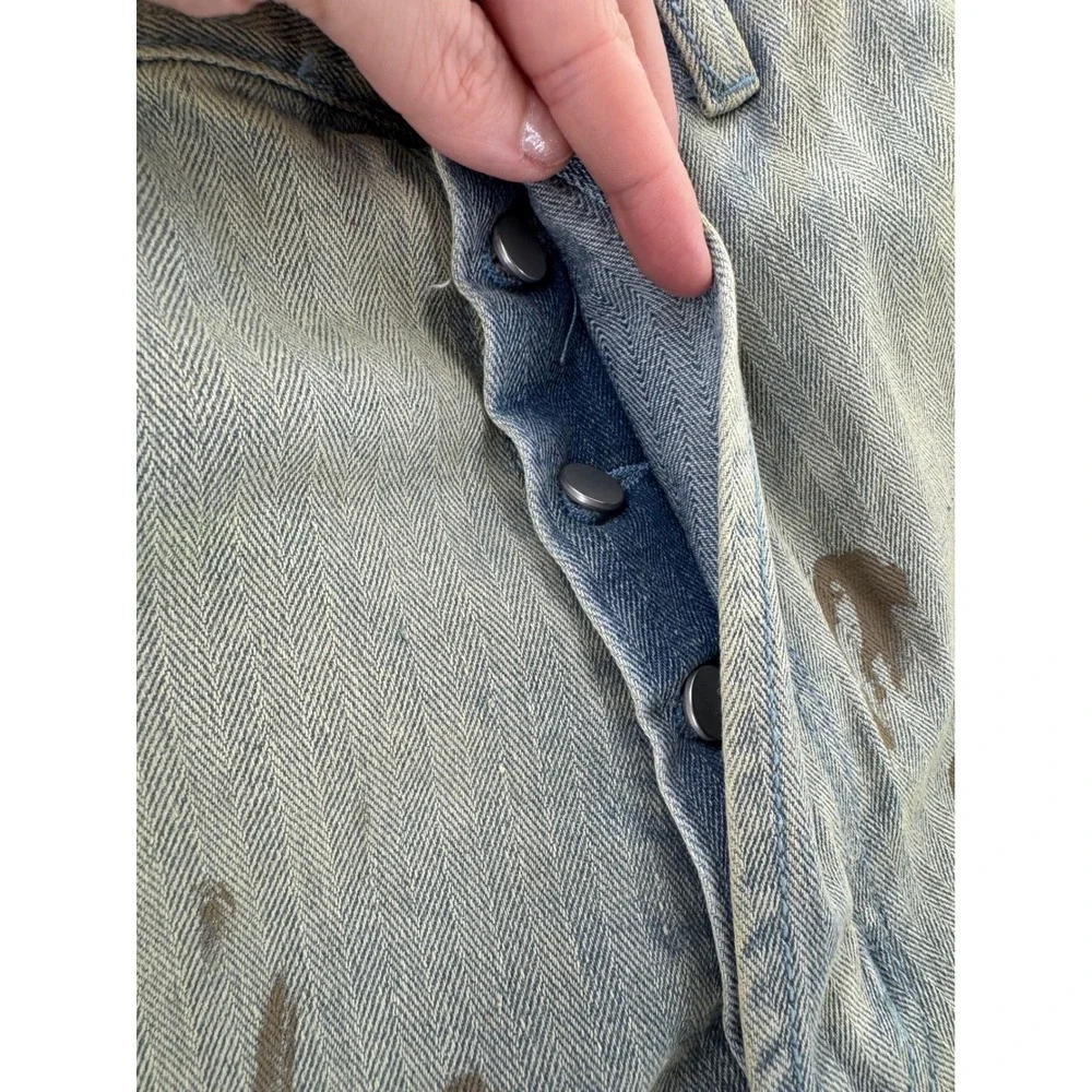 mnml - Carpenter Pants Paint Splatter Distressed Herringbone - Blue - 34 - Mens